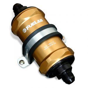 Fuelab 848 In-Line Fuel Filter Standard -8AN In/Out 40 Micron Stainless w/Check Valve - Gold
