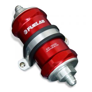 Fuelab 848 In-Line Fuel Filter Standard -8AN In/Out 40 Micron Stainless w/Check Valve - Red