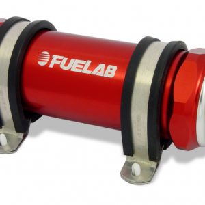 Fuelab 858 In-Line Fuel Filter Long -8AN In/Out 10 Micron Fabric w/Check Valve - Red