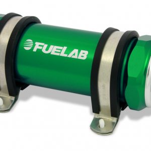 Fuelab 858 In-Line Fuel Filter Long -10AN In/Out 100 Micron Stainless w/Check Valve - Green